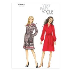 8847 EZ VOGUE  PULLOVER COLLAR YOKE LONG SLEEVE DRESS, BELT PATTERN 16-24